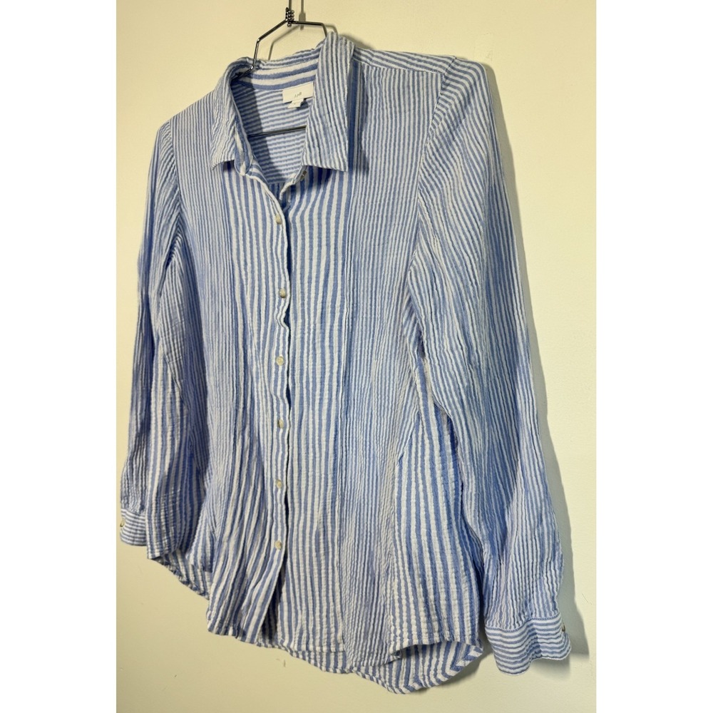 J. Jill Long Sleeve Blue And White Striped Gauze Button Up Tunic Top Women's M - Picture 2 of 11